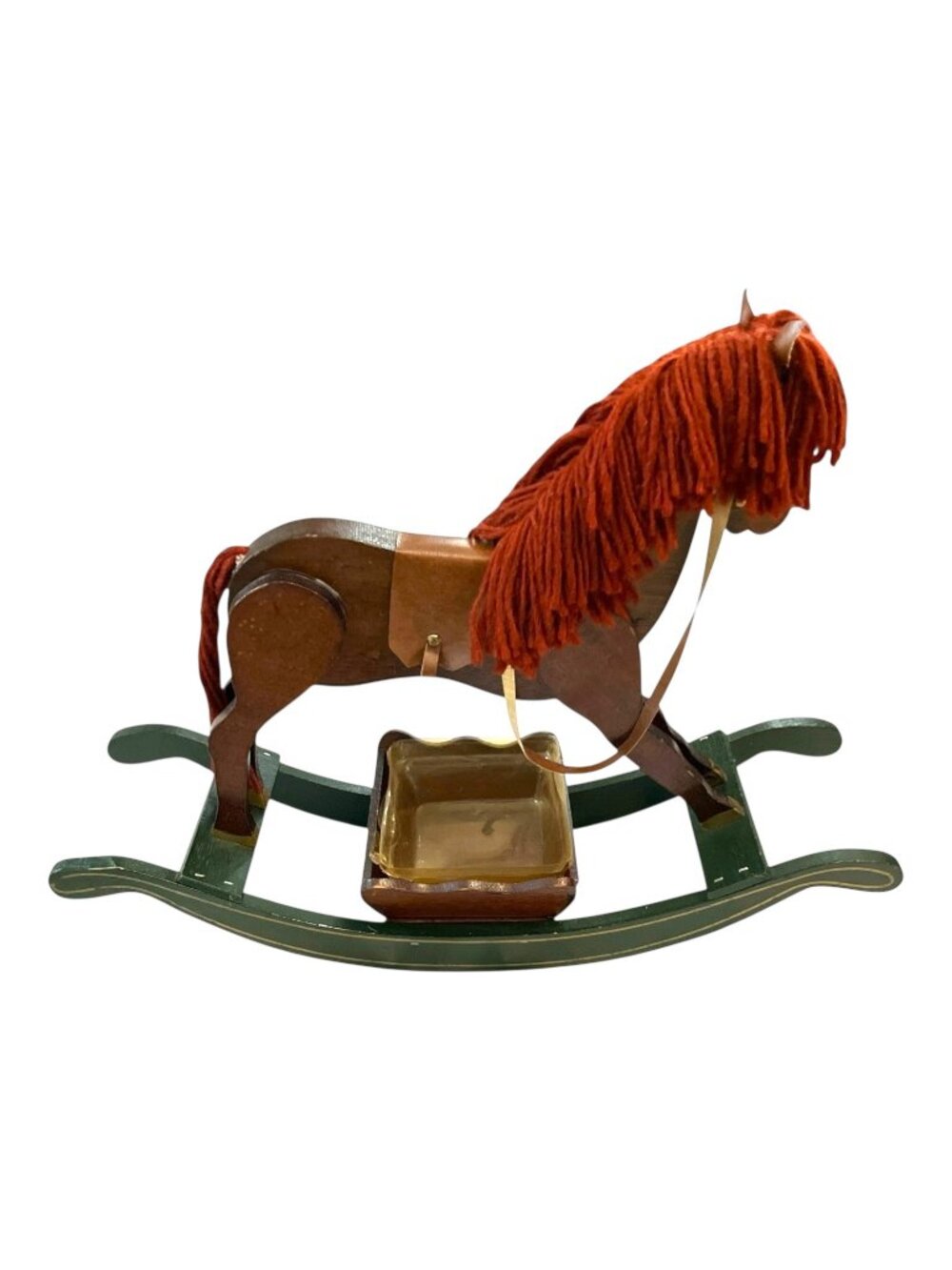 Vintage Handmade Wooden Rocking Horse Planter Centerpiece Yarn Mane Folk Art 17"